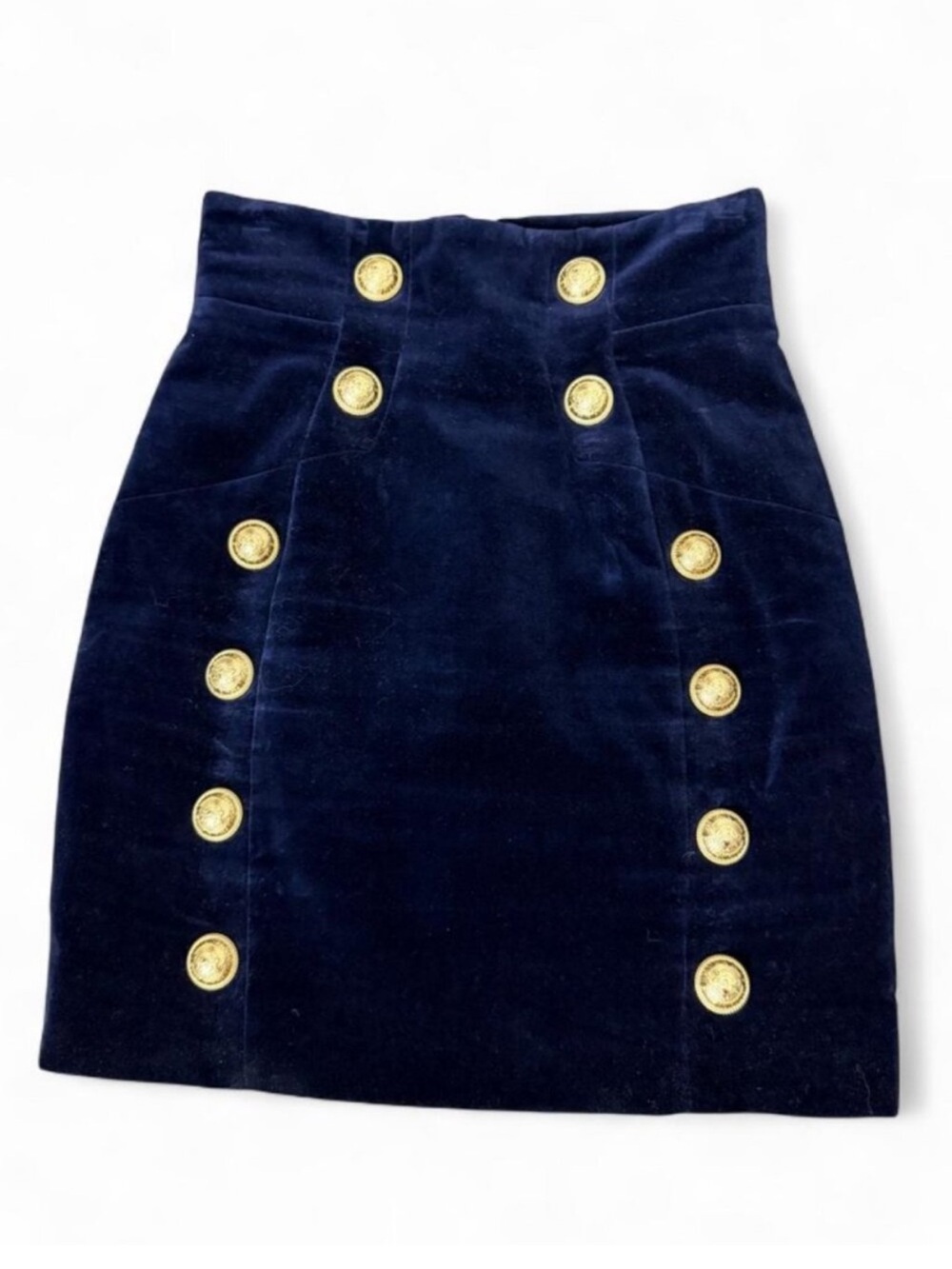 LIKE NEW Balmain Button-Front Velvet Mini Skirt, Size 36